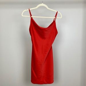 Red slip dress